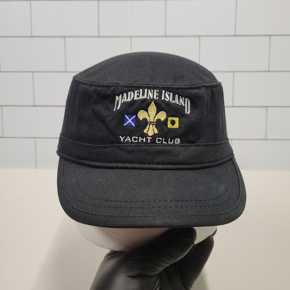Madeline Island Yacht Club Black Military Cadet Hat Embroidered Adjustable Cap